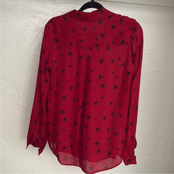 L’Agence 100% Silk Buttondown Red Black Star Women's Top Blouse Shirt Celestial - Picture 2 of 13